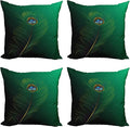 Ambesonne Peacock Decorative Throw Pillow Case Pack of 4, Peacock Feather Illustration in Simplistic Style Wild Nature Life Print, Cushion Cover for Couch Living Room Car, 24", Green Blue