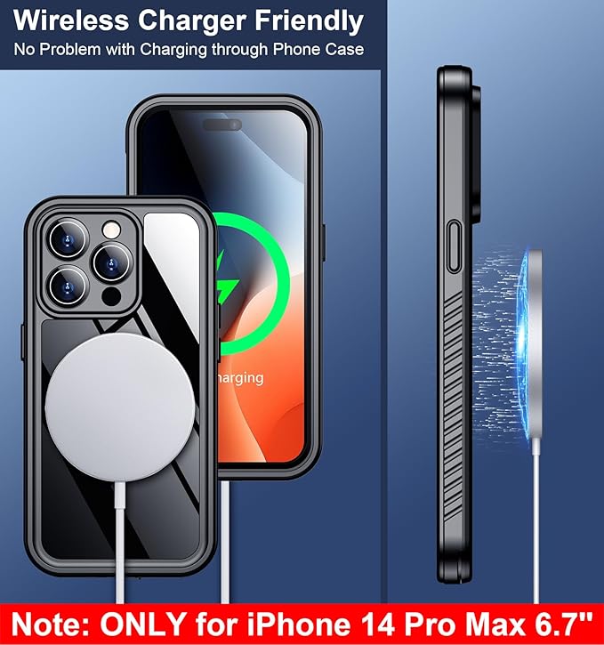 SPIDERCASE Only Designed for iPhone 14 Pro Max Case Waterproof [12FT Military Dropproof] [Built-in Screen Protector] [IP68 Underwater] Full Body Shockproof Protective Phone Case 6.7'' 2022, Black