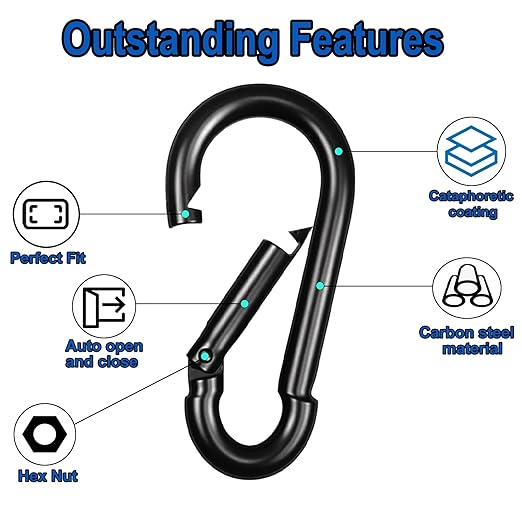 20PCS M4 Heavy Duty Carabiner Clip, 1.57Inch Snap Hook Quick Link Small Carabiner Clips,Spring Link Buckle for Fishing Camping Hammock Dog Leashes-110LBS Holding Capacity (Black)