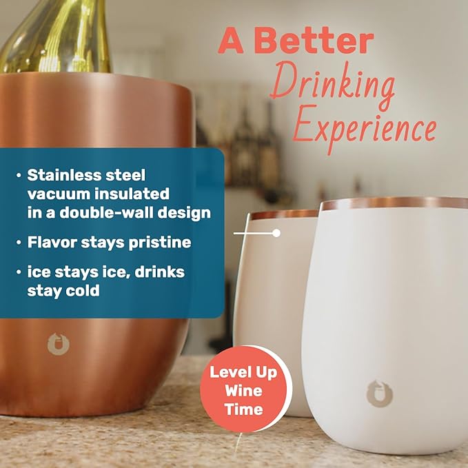 SNOWFOX Premium Vacuum Insulated Stainless Steel Grand Pinot Wine Glass, Chilled Wine Stays Icy Cold, Stemless Cocktail Glasses, Elegant Home Entertaining, Classic Barware, 12oz, Steel