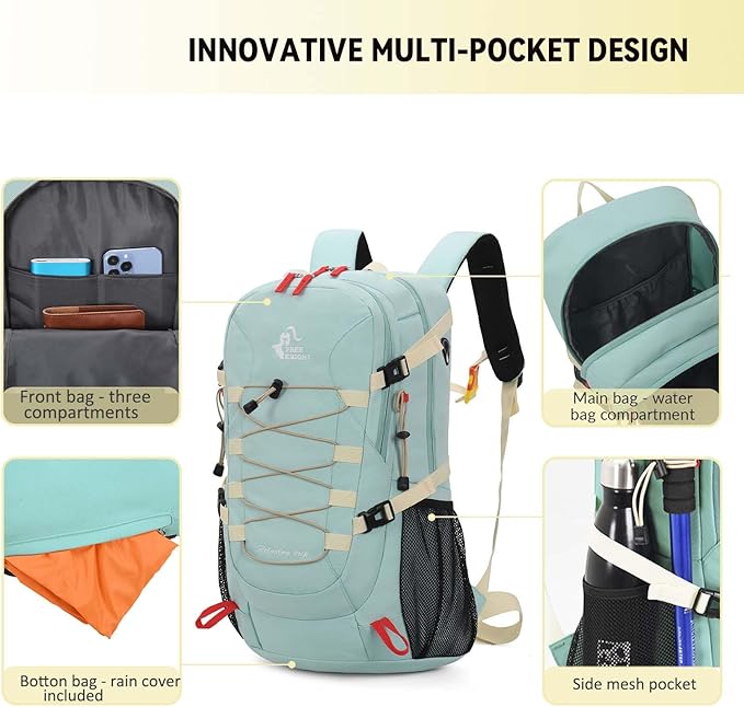 Bseash 40L Waterproof Hiking Backpack with Rain Cover, Outdoor Sport Travel Bag Daypack for Camping Climbing Skiing Cycling (Violet)