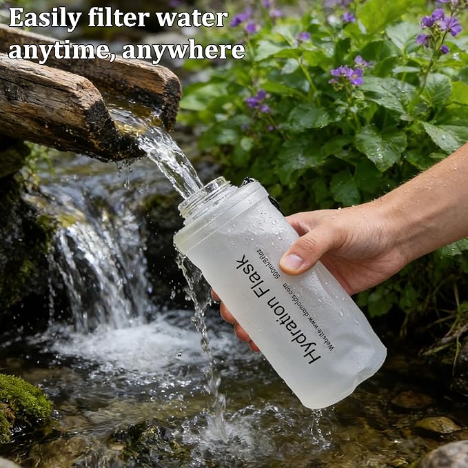 GUYI 700ml Collapsible Water Filter Bottle, Removes Impurities, BPA Free, Ultralight for Hiking, Camping, Cycling & Travel-White