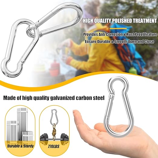 EPHECH 30PCS 4" Heavy Duty Spring Snap Hook, M10 3/8" Galvanized Steel Carabiner Clip Qiuck Link Spring Snap Hook, 770LBS Holding Capacity Keychain Buckle for Swing Hammock Gym Outdoor