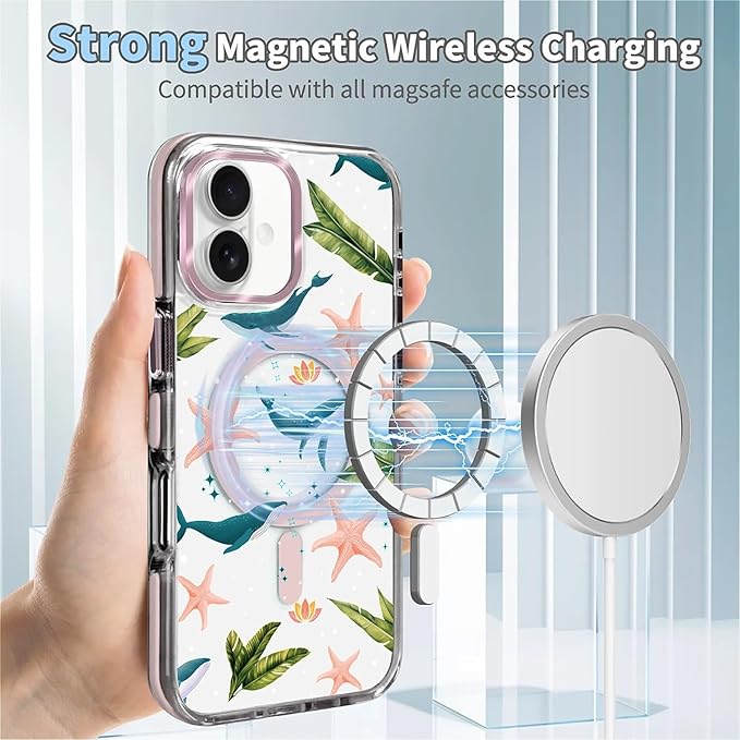 Case for iPhone 16 Plus,[Compatible with MagSafe],Sealife Whale Ocean Wildlife Clear Phone Case Design，for Women Girls Magnetic Clear Cover - Slim, Sleek, & Shockproof Protection