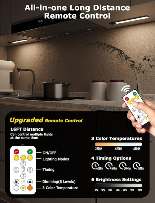 12" Ultra-Thin Under Cabinet Lighting Cordless, Aluminum Alloy Under Counter Lights for Kitchen, 3-Color-Temps Magnetic Closet Lights, Rechargeable Motion Sensor Light Indoor (8 Pack, Black)