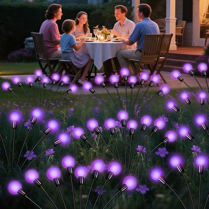 ZFNN Solar Garden Lights Outdoor, 4 Pack Firefly Swaying Lights Purple, Waterproof 4 Pack 24 Heads Garden Decor for Yard Patio Pathway Lawn, Gardening Gifts for Women Christmas Decoration