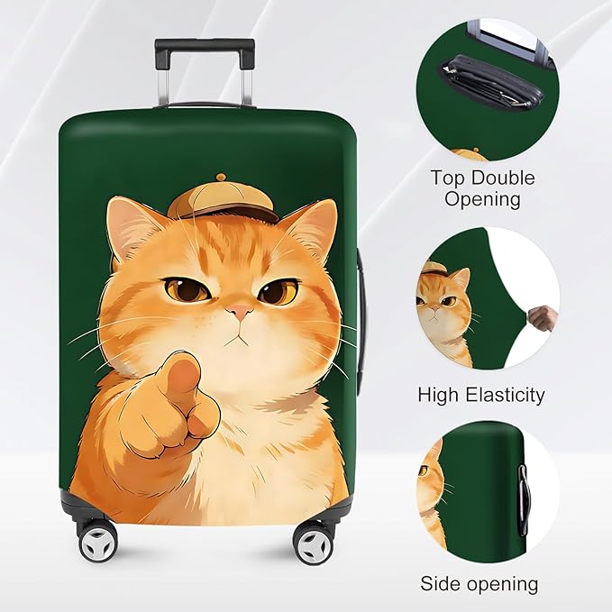 ANNA QUEEN Funny Cat Luggage Cover,Cute Cartoon Stretchable Suitcase Protector Sleeve,Fit for 32-34 Inch Checked Baggage,Water Resistant Durable Luggage Protector