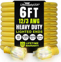 6ft Outdoor/Indoor Extension Cord 12/3 Gauge Extra Heavy Duty 3 Prong SJTW, Waterproof, Flexible Cold-Resistant Long Power Cord,15A 125V 1875W, Yellow by LifeSupplyUSA