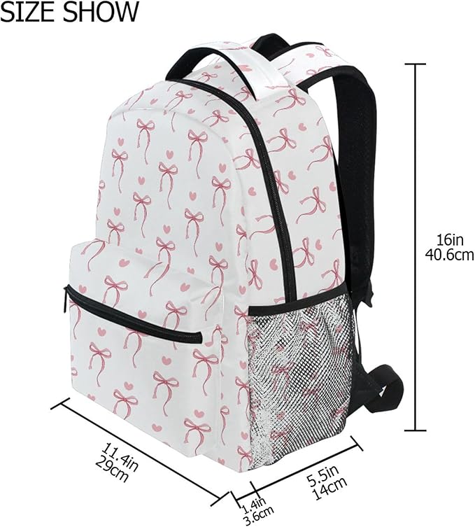 Wamika Pink Bow Girls Backpack Cute Heart Bowknot Ribbon School Backpacks Kids Preschool Book Bag
