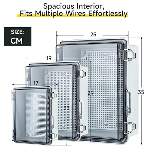Waterproof Outdoor Project ABS Plastic Junction Box，IP67 Waterproof Clear Enclosure Boxes for Outdoor Garden with Hinged Cover, Mounting Plate, Wall Brackets, Cable Glands (Clear,10.2"x6.3"x4.3")