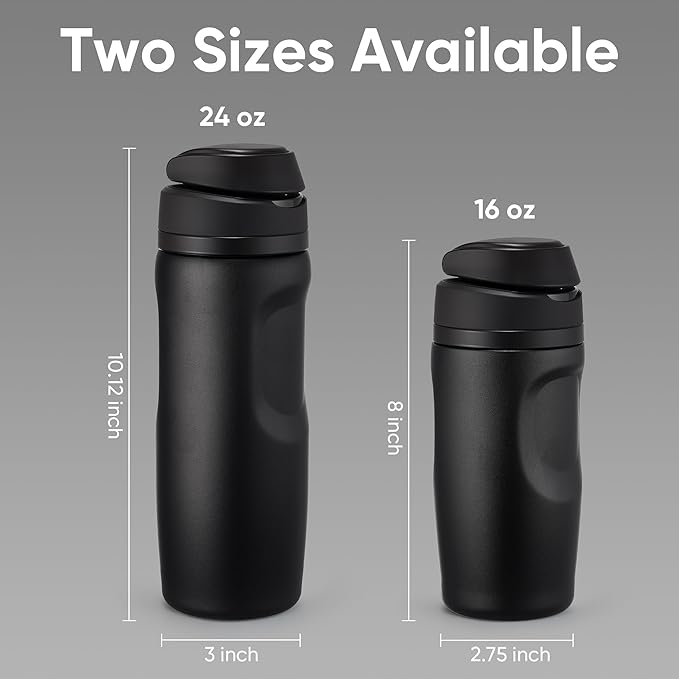 Fijinhom 24 oz Insulated Water Bottle,Stainless Steel Sports Water Bottle with Straw, Double Wall Vacuum Leak Proof, Cold for 24 Hours, BPA Free for Travel, Sport, Outdoor, Black