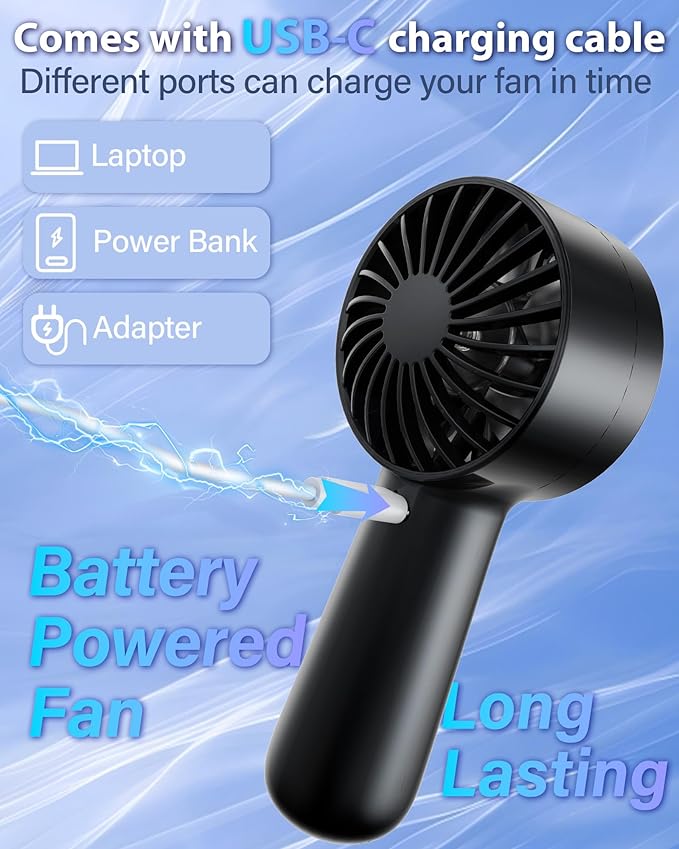 Portable Handheld Fan Personal Small Turbo Hand Fan Powerful, Cooling, Lanyard, USB Rechargeable, 5 Speeds, Makeup, Gifts for Women Men, Kid, Mom, Hot Summer, Travel, Sports, Wedding Use