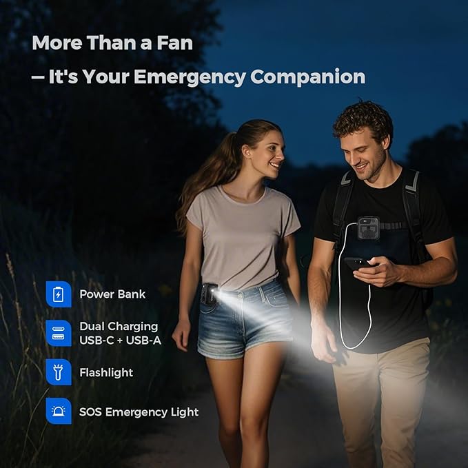 SEAINGO Portable Waist Fan Rechargeable – 10000mAh, 42 ft/s Max, 5 Speeds 16000RPM, Personal Cooling Wearable Clip Body Belt Shirt Fans, Hanging Neck Fan with Light for Camping Travel Outdoor Indoor