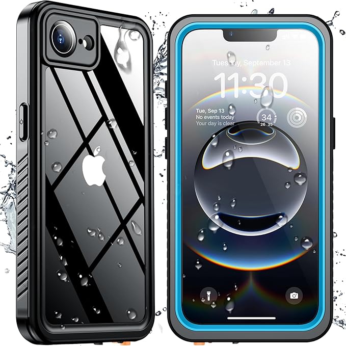 SPIDERCASE for iPhone 16e Case/iPhone 17e Case Waterproof,Built-in Screen & Camera Lens Protector[IP68 Underwater] Full Body Protection Phone Case for iPhone 16e/iPhone 17e 6.1'', Blue/Clear