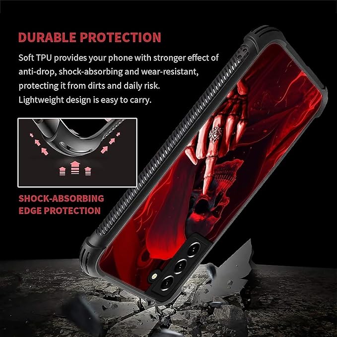 for Samsung Galaxy S21 Plus Case, Gestures Funny Skull Pattern Graphic Design Girl Boy Soft Silicone Hard Acrylic Shock Protection for Samsung Galaxy S21 Plus
