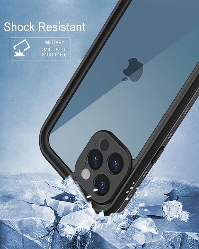 for iPhone 12 Pro Max Waterproof Case 6.7'' - Shockproof, Dustproof, with Screen Protector - Black