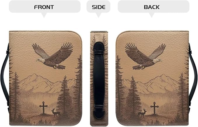 Bible Cover & Case for Men & Women - PU Leather with Bald Eagle Cross & Deer Design Ideal Gift for Christians Christmas Medium Bible Cover Bible Case Size
