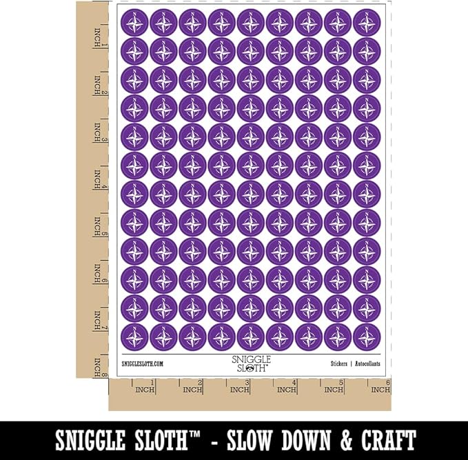 Compass Rose Nautical Star Navigation Map 200+ Round Stickers - Gloss Finish - 0.50" Size - Purple