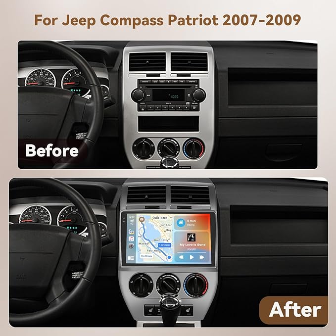 [4+64G] Android 15 Car Stereo for Jeep Compass Patriot 2007 2008 2009, Hikity 10'' in-Cell Touchscreen Radio Wireless Carplay Android Auto 5G WiFi/1280 * 720P/Bluetooth/GPS SWC FM/RDS/EQ Backup Cam