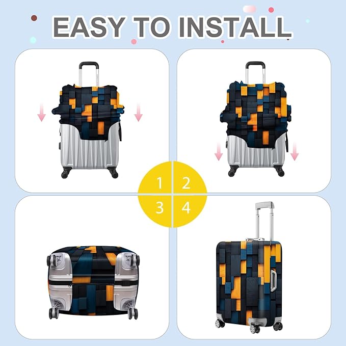 ANNA QUEEN Dark Geometric Wood Luggage Cover, Modern Abstract Suitcase Protector for 32-34 Inch Bags