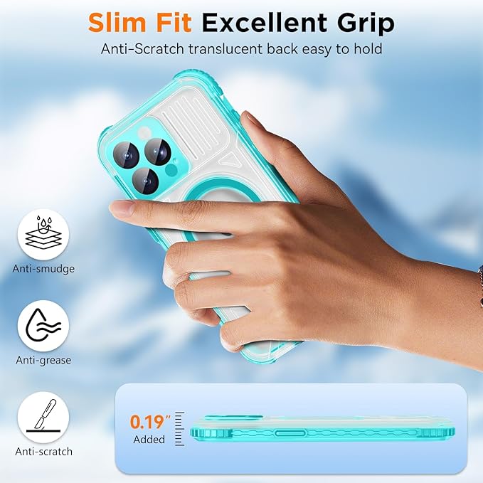 WIFORT for iPhone 15 Pro Max Waterproof Case, [IP68 Underwater Dustproof][Built-in Screen][15FT Military Shockproof], 360 Full Body Sealed Protection Cover Magnetic Frosted Phone Case, 6.7" Teal