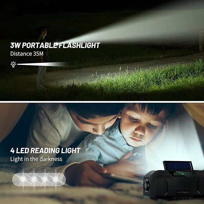 Emergency Radio Waterproof Bluetooth Speaker,Portable AM FM Radio with Flashlight,Reading Lamp,Hand Crank NOAA Weather Radio with Solar Panel,5000mAh/18500mWh Cell Phone Charger,Emergency Survival Kit