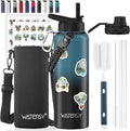 40oz Insulated Water Bottle (Cold for 48 Hrs),BPA Free&Leak Proof,Stainless Steel Water Flask,Water Jug with Straw Spout Lids for Gym,Hiking,Travel,Black Blue