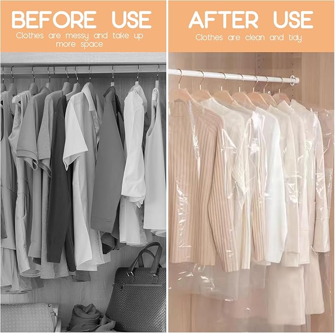 90 PCS Dry Cleaner Bags Plastic Clear 51 Inches,Garment Bags for Hanging Clothes Plastic Garment Bags Clear Clothes Covers Dry Cleaner Bags Hanging Dust-proof(60x130cm)