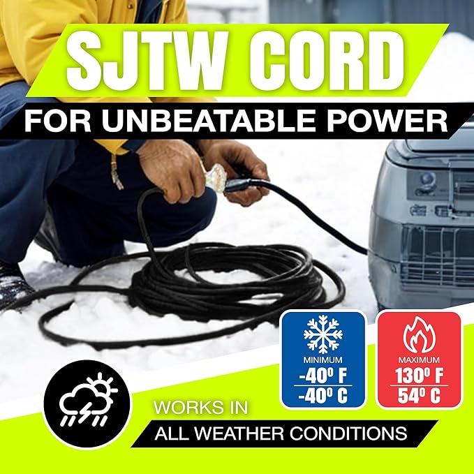 100ft Outdoor/Indoor Extension Cord 3-Outlet 12/3 Gauge Extra Heavy Duty 3 Prong SJTW, Waterproof, Flexible Cold-Resistant Long Power Cord,15A 125V 1875W, Black by LifeSupplyUSA