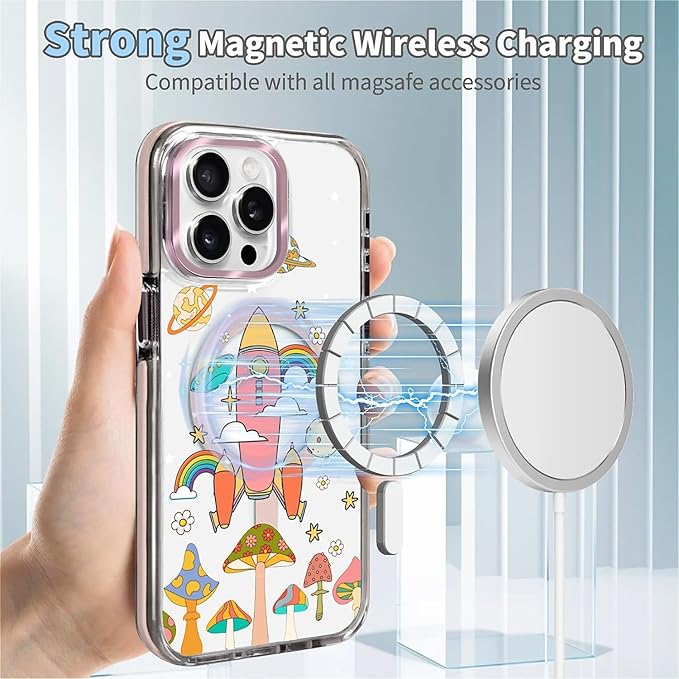 Case for iPhone 15 Pro,[Compatible with MagSafe],Spaceship Mushroom Phone Case Design，for Women Girls Magnetic Clear Cover - Slim, Sleek, & Shockproof Protection