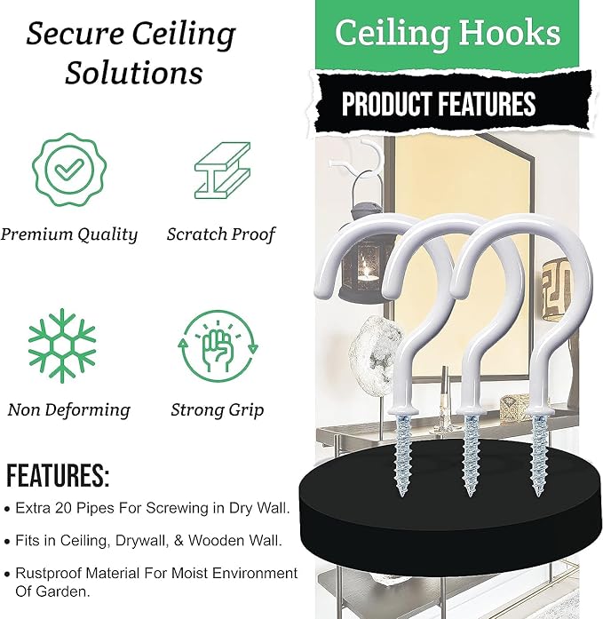 30 Pcs Ceiling Hooks for Hanging Plants - 2.9 inch Heavy Duty, Hanging Hooks for Christmas Lights, Cups, Decors - White Vinyl Coated Screw in Plant Hanger Hook Indoor and Outdoor