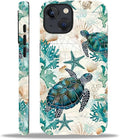 for iPhone 14 Plus Case,HH2 Ocean Sea Turtle Nautical Map Hybrid 2 Layer Hard Shell Silicone Protective Pattern Design Case