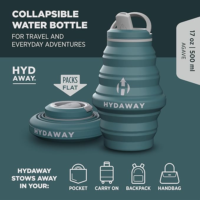 HYDAWAY 17oz Travel Collapsible Water Bottle - BPA-Free, Leakproof, Lightweight, Reusable - Perfect for Travel, Hiking, and Everyday Hydration