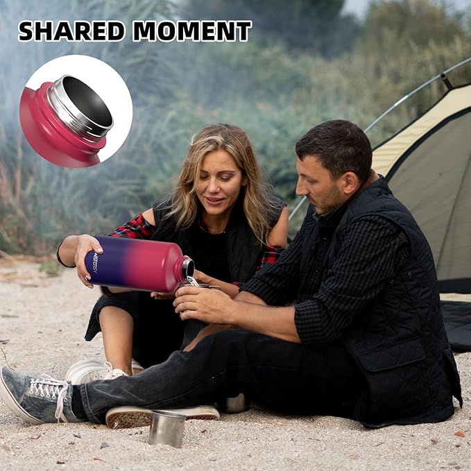 87oz Insulated Water Bottle (Cold for 48 Hrs),BPA Free&Leak Proof,1.5 Gallon Stainless Steel Water Flask,Water Jug with Straw Spout Lids for Gym,Hiking,Camping,Red Purple
