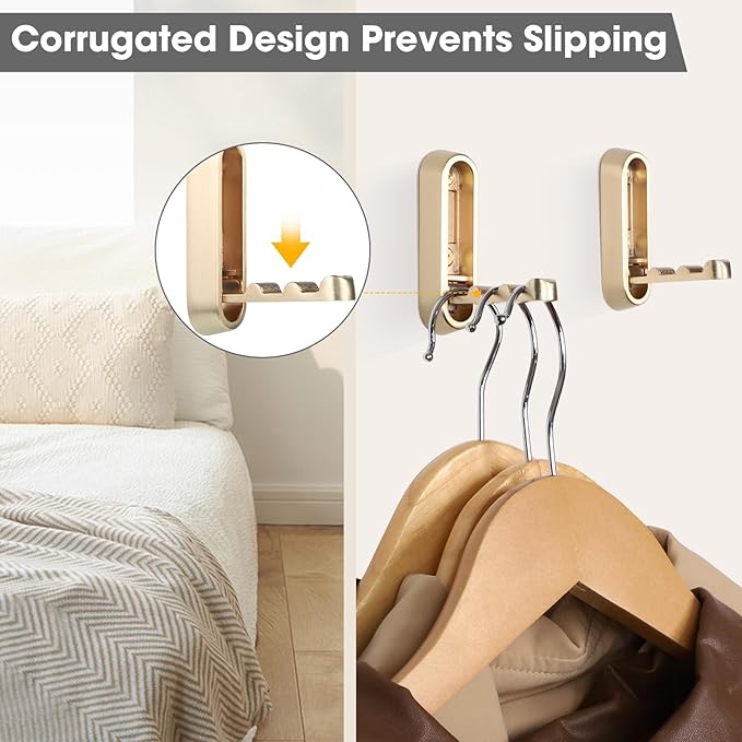 Dntorx Folding Wall Hooks, 4 Pcs Foldable Gold Coat Hooks Heavy Duty Foldable Hook Bathroom Towel Hooks Robe Hooks Wall Mounted for Hanging Coat Towels Clothes Hat Bags Keys