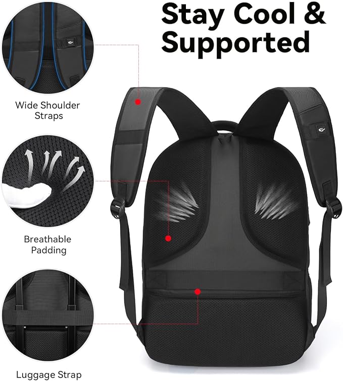 CROSSGEAR Travel Laptop Backpack Anti Theft Fits 17.3 Inch Laptop with USB-A Type C Port, Laptop Backpacks Personal Item Bag, Water Resistant Work Computer Bag for Women Men Flight Approved Black