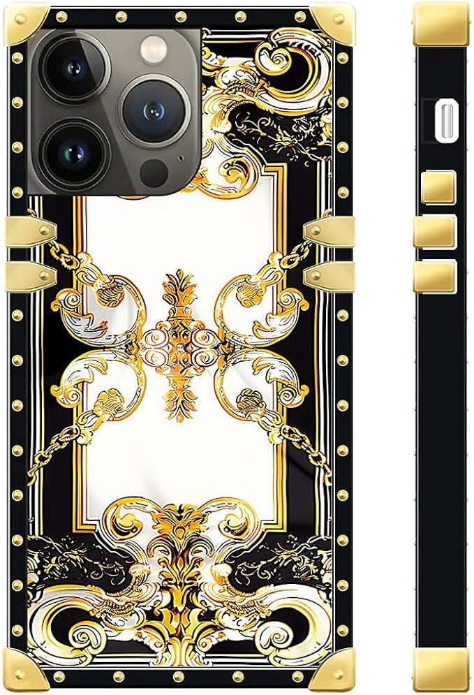 Compatible with iPhone 15 Pro Case, Gold Grain Flowers Luxury Golden Decoration for Girl Women Soft TPU Shockproof Protective Hard PC Back for iPhone 15 Pro