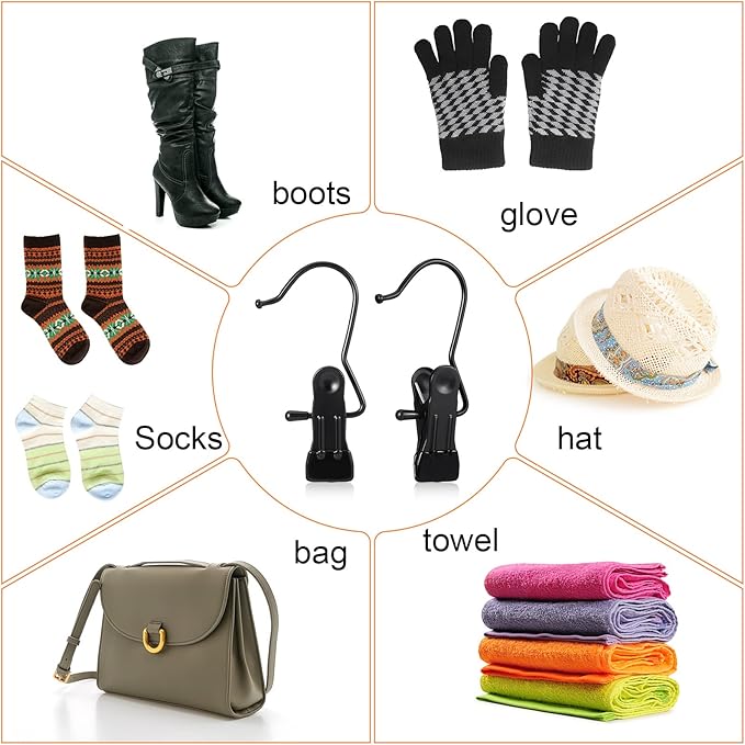 Hotop 20 Pieces Boot Hanger Clips for Closet, Laundry Hanging Hooks Heavy Duty Clips Boot Holder Portable Single Hooks Space Saving for Pants Jeans Clothes Hats Tall Towels (Gold)