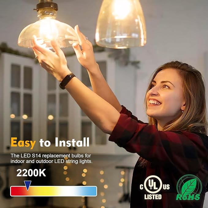 GvvooHome 64 Pack S14 LED Bulbs for Outdoor String Lights, Shatterproof Replacement Edison Bulbs for Patio String Lights Outdoor Waterproof, Warm White 2200K, Dimmable, E26 Standard Base