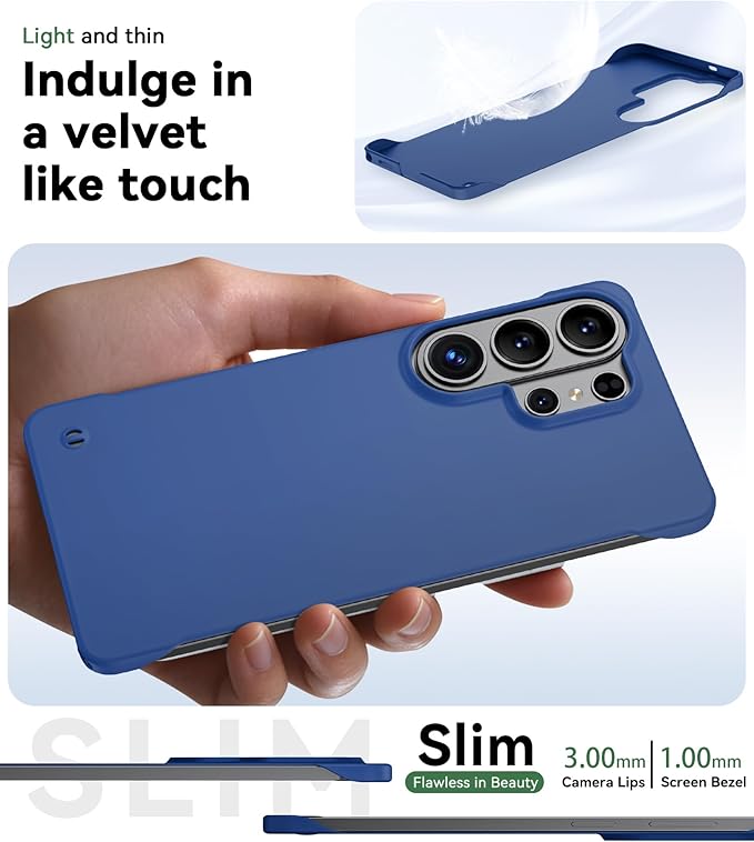 GRECAZO Slim Borderless for Samsung Galaxy S26 Phone Case 6.3"(2026) Ultra-Thin Lightweight Frameless Matte Hard PC Cover Case with Pull Ring Minimalist Non Slip Rope-Blue