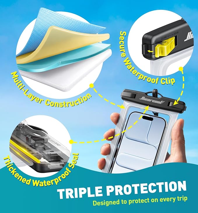 Hiearcool Waterproof Phone Pouch, Waterproof Phone Case with Crossbody Lanyard Compatible for iPhone 17 16 15 14 13 Pro Max Up to 8.3", Cellphone Dry Bag Travel Essentials for Beach -Clear-2Pack