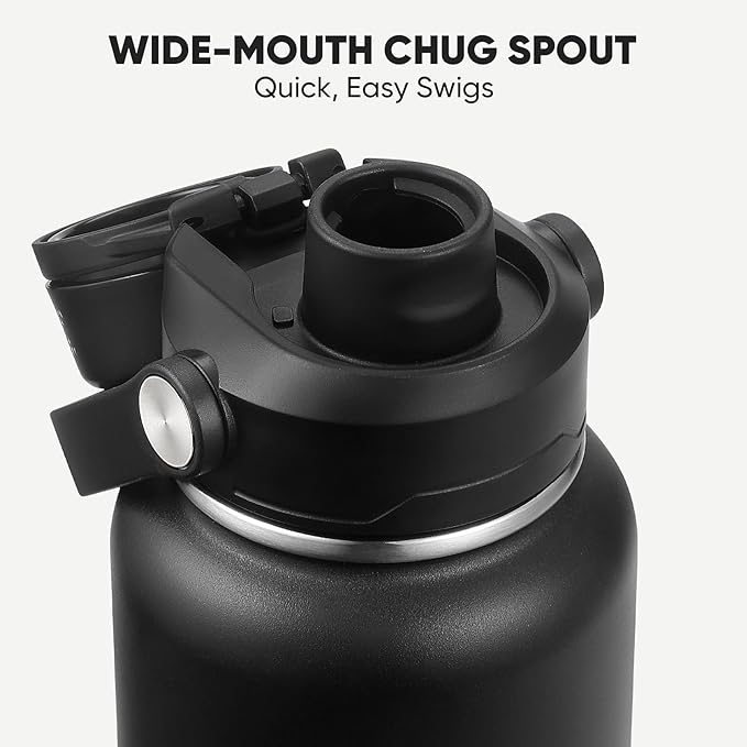 CIVAGO 32 oz Insulated Stainless Steel Water Bottle with Detachable Straw, Large Metal Water Jug with Bucket Handle, Leakproof Sports Water Flask with Silicone Boot, Dishwasher Safe, Indigo Black