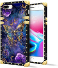 Compatible with iPhone 8 7 SE Case, Glistening Golden Butterfly Vibrant Purple Blue Luxury Golden Decoration for Girl Women Soft TPU Shockproof Protective Hard PC Back