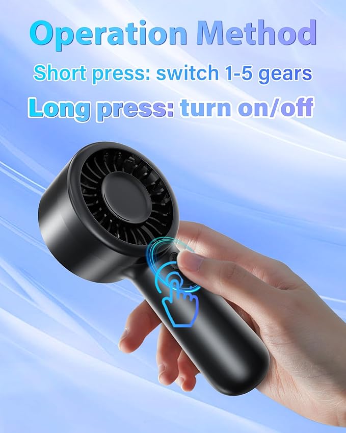 Portable Handheld Fan Personal Small Turbo Hand Fan Powerful, Cooling, Lanyard, USB Rechargeable, 5 Speeds, Makeup, Gifts for Women Men, Kid, Mom, Hot Summer, Travel, Sports, Wedding Use