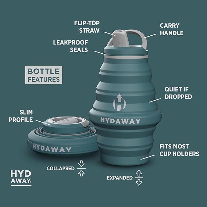 HYDAWAY 17oz Travel Collapsible Water Bottle - BPA-Free, Leakproof, Lightweight, Reusable - Perfect for Travel, Hiking, and Everyday Hydration