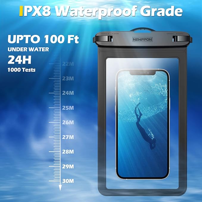 10.5" XL Large Waterproof Phone Pouch - 2 Pack Underwater Clear Cellphone Holder - Universal Water-Resistant Dry Bag Case with Neck Lanyard for iPhone Samsung Galaxy for Beach Swimming Pool
