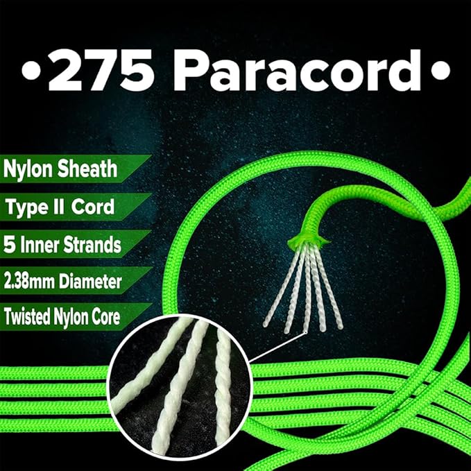 Paracord Planet 275lb Paracord – 3/32 Inch (2.38 mm) Nylon Crafting Cord with 5 Strand Inner Core – Fireball (1000 ft)