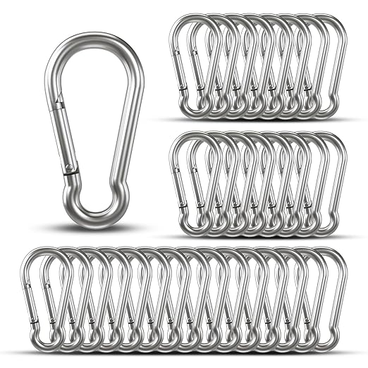 Carabiner Clip Hooks, 32pcs 3.15 inch Carabiners Heavy Duty, Galvanized Iron Spring Snap Hook Fits Camping Hiking, Metal Clips for Keychain Keys Rings