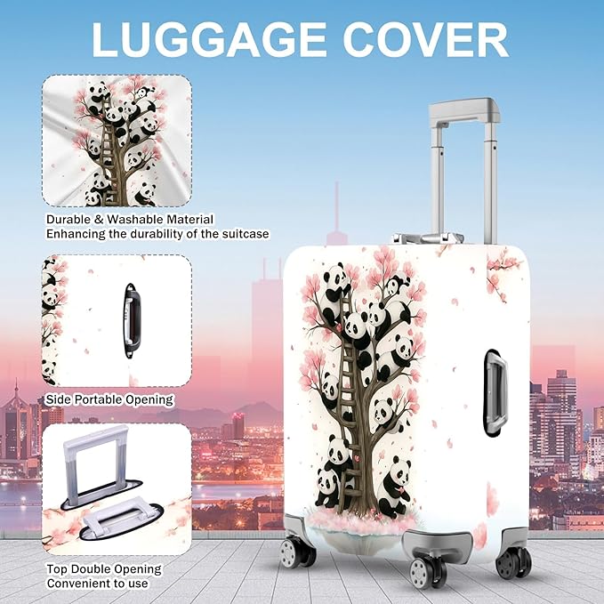 ANNA QUEEN Panda Luggage Cover, Cute Panda Tree Suitcase Protector, Stretchable Washable Travel Cover for 28-30 Inch Luggage