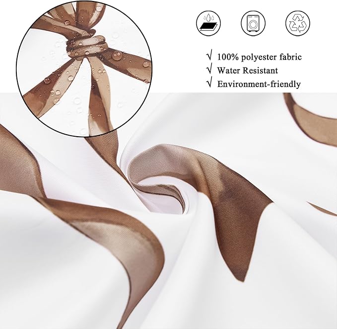 Brown Bow Shower Curtain, Brown and White Modern Aesthetic Bowknot with Polka Dot Cute Girly Bathroom Curtain Waterproof Fabric Machine Washable with Hooks, 65" Wx72 L